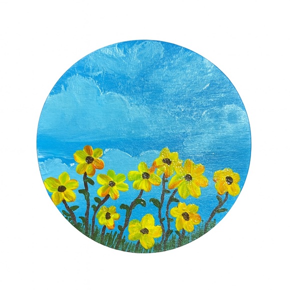 Handmade Other - Blue and Yellow Hand Painted Coaster/Magnet